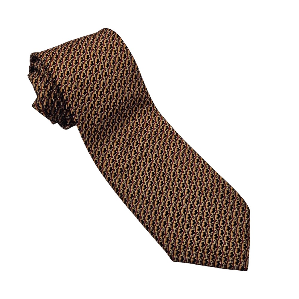 Brioni Silk Tie Gold Red Black Geometric Zig Zag Italian Luxury Designer Formal